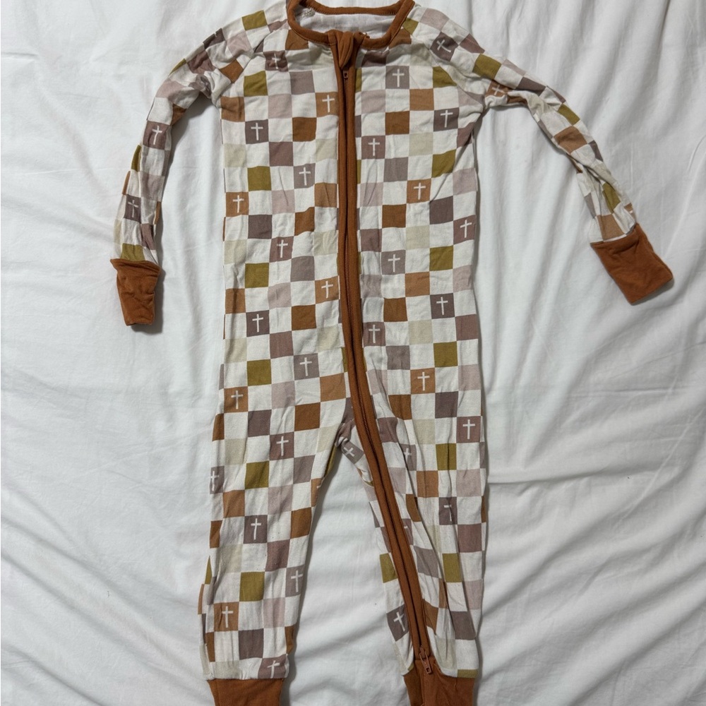 Brown and Cream Checkered Bodysuit One Piece